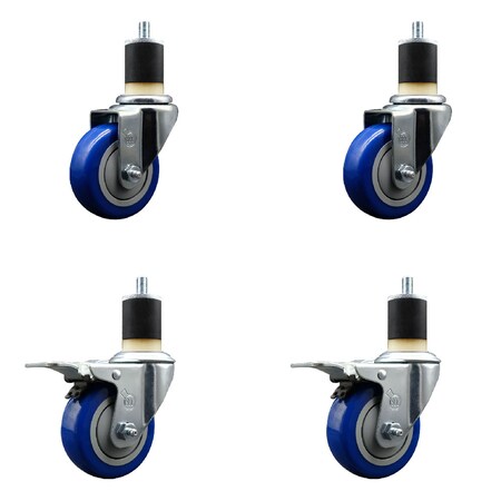 Service Caster 3.5'' Blue Poly Swivel 1-7/8'' Expanding Stem Caster Set 2 Total Lock Brakes, 4PK SCC-EXTTL20S3514-PPUB-BLUE-2-S-2-178